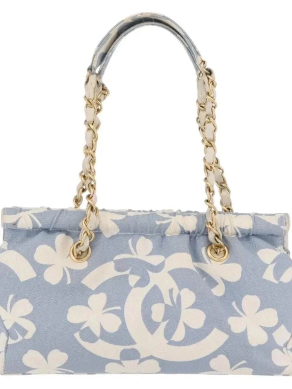 CHANEL Chain Shoulder Bag Canvas Light Blue gold CC Auth 173315SAV